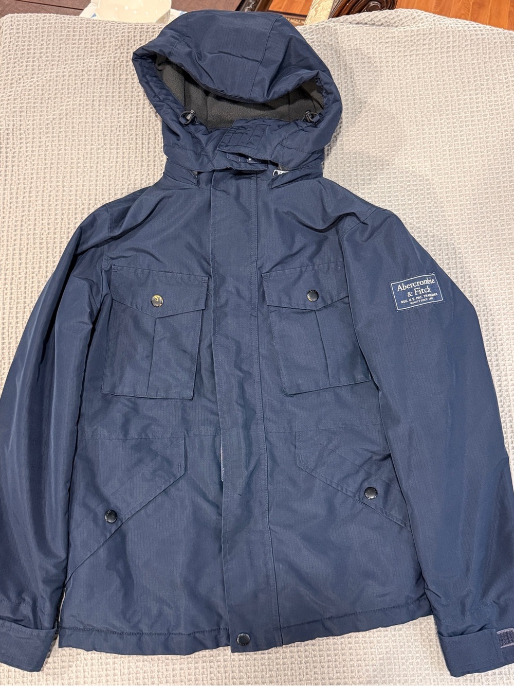Abercrombie & Fitch Men's Dark Navy Hooded Rain Jacket